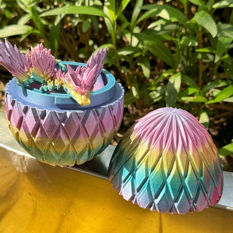 3D Printed Flying Dragon & Dragon Egg Set, 1 Set Colorful Articulated Rhombic Dragon, Creative Desktop Ornament for Home Office School Car