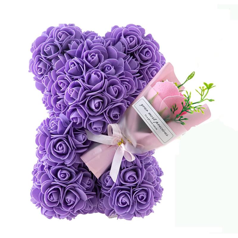 Artificial Rose Bear, 1 Count Artificial Rose Bear with Flower, Decoration Flowers for Home Festival Wedding Valentine's Day