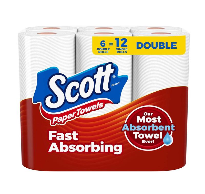 Scott Paper Towels, Choose-A-Sheet, 6 Double Rolls = 12 Regular Rolls, 100 Sheets Per Roll Disposable Toilet Cleaning Wipe