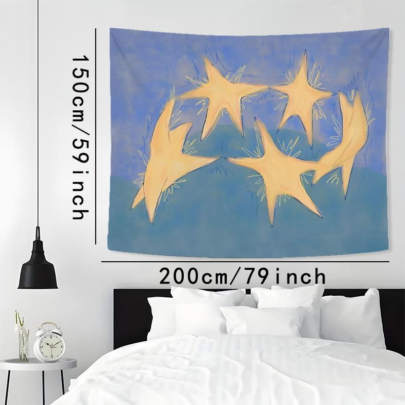 Abstract Yellow Star Pattern Tapestry, 1 Count Bohemian Style Wall Hanging Tapestry, Wall Art Decor for Home Living Room Bedroom Dorm