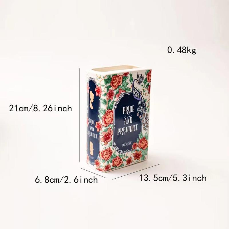 Book Shaped Decorative Vase, Flower Pattern Ceramic Vase for Home Decor, Cute Bookshelf Decor, Unique Vase for Book Lovers