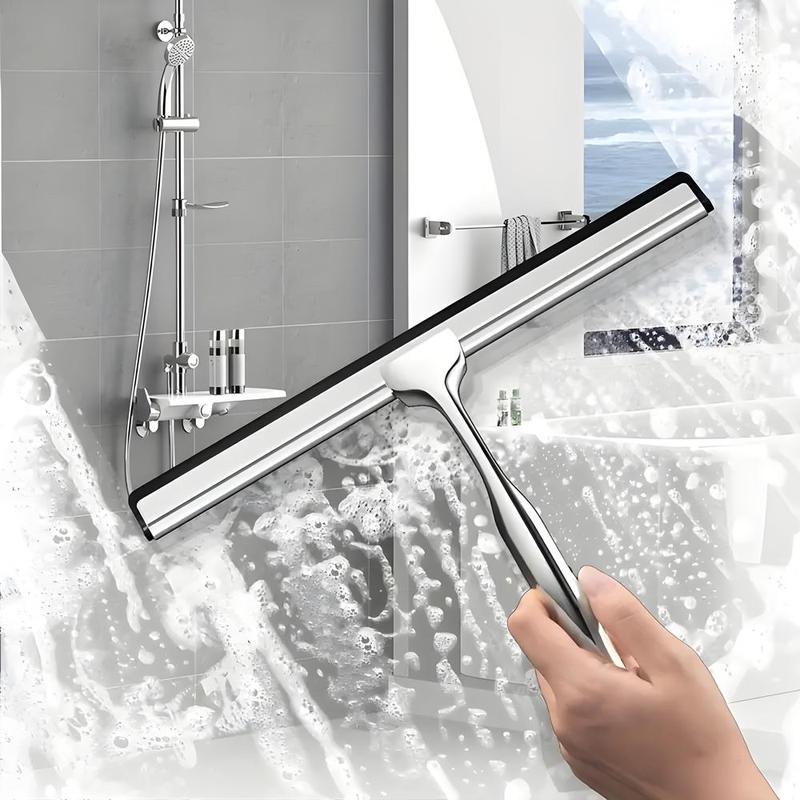 Stainless Steel Shower Squeegee, 1 Count Shower Cleaning Tool with Adhesive Hook, Household Window Mirror Squeegee for Cleaning