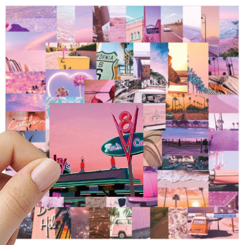 50pcs Sunshine Landscape Series Stickers, Creative Multi-purpose Stickers, For DIY Craft Decoration And Hand Account