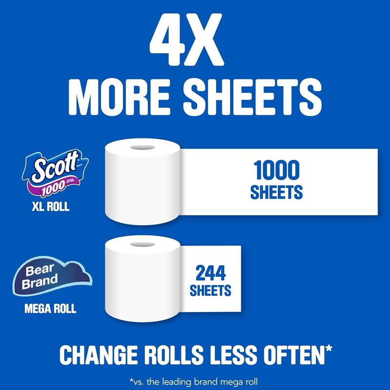 1000 Toilet Paper, 18 Rolls, Septic-Safe, 1-Ply Toilet Tissue