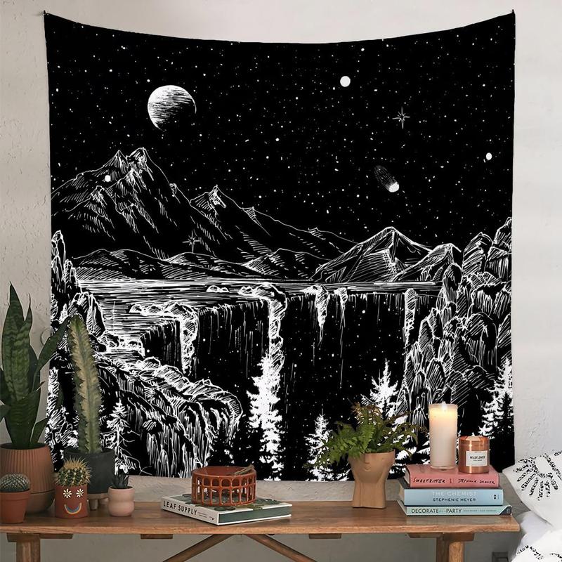 Starry Night Mountain Landscape Print Tapestry for Home Decor, 1 Count Wall Hanging Decor for Home Decor