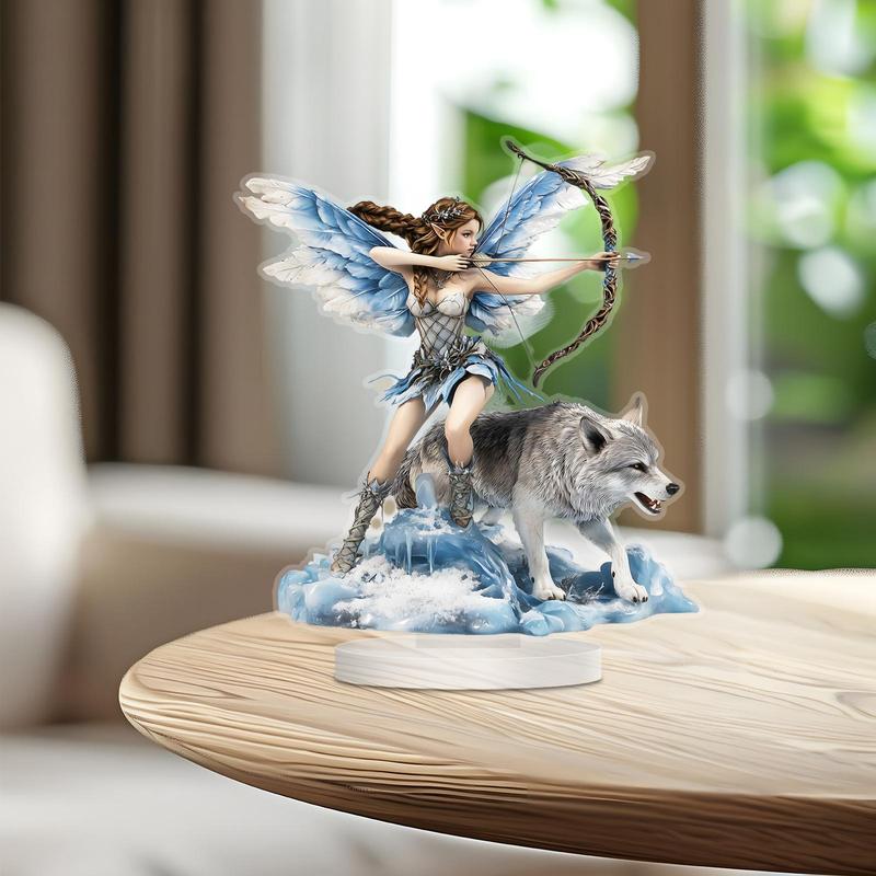 Angel & Wolf Design Acrylic Plaque, 1 Count Creative Desktop Decoration for Living Room Bedroom Study Room, Ideal Gift for Family and Friend