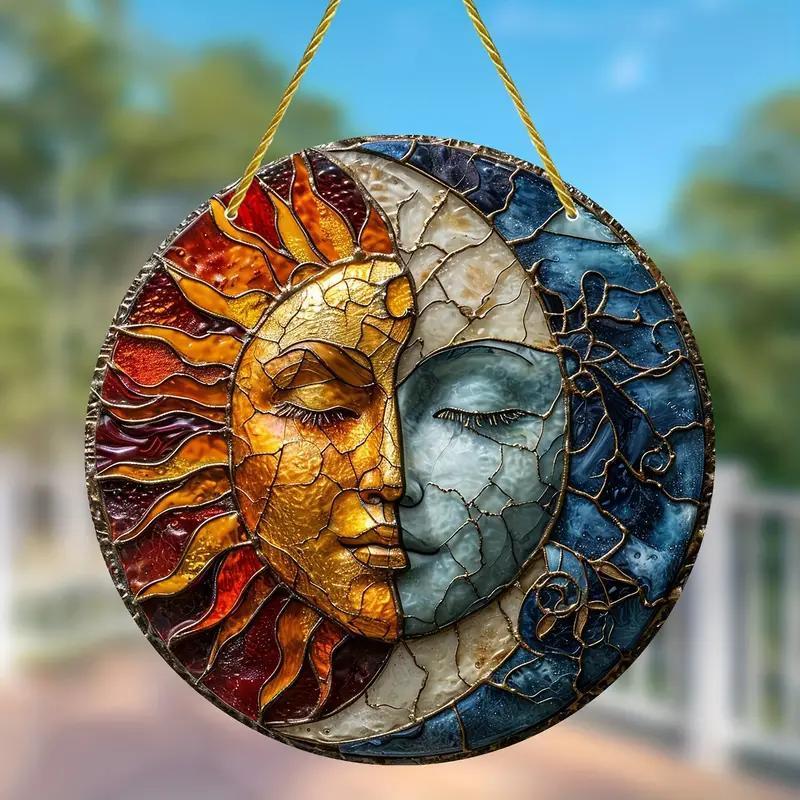 Sun & Moon Design Acrylic Hanging Decor, Creative Round Hanging Ornament, Outdoor Hanging Decor for Garden, Patio, Yard, Home Decor