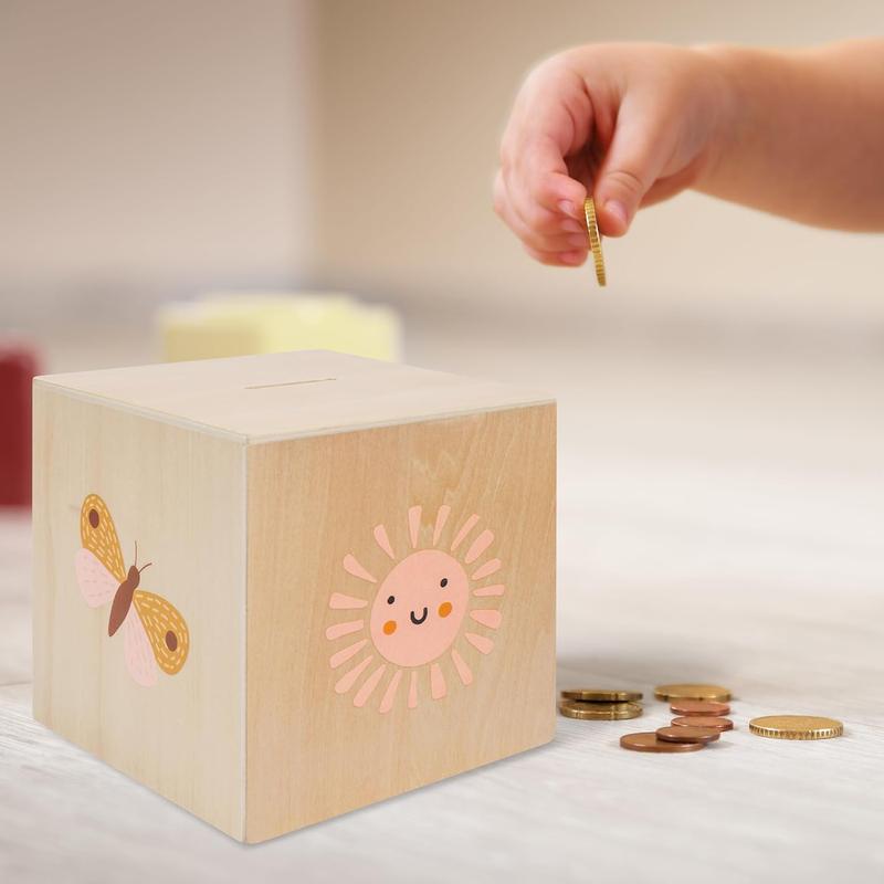 Wooden Piggy Bank - Beautifully made piggy bank to encourage children to save money from an early age - A great gift for boys and girls to brighten up any child's bedroom Wooden Piggy Bank with Target