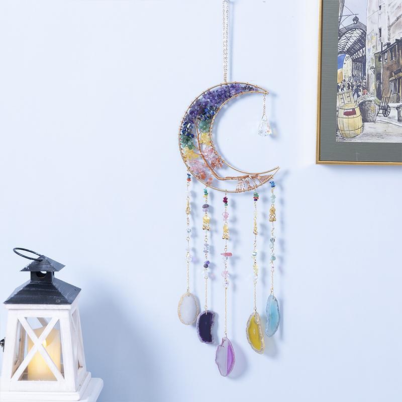 Creative Moon Design Hanging Decor, 1 Count Artificial Crystal Dream Catcher with Pendant, Hanging Decoration for Home Living Room Outdoor Indoor Window