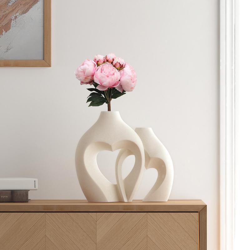 Hollow Out Heart Shaped Ceramic Vase, 2 Counts Fashion Decorative Vase, Flower Container Ornaments, Decor Flower Vase for Home, Summer Essentials, Father's Day Gifts, Room Decor