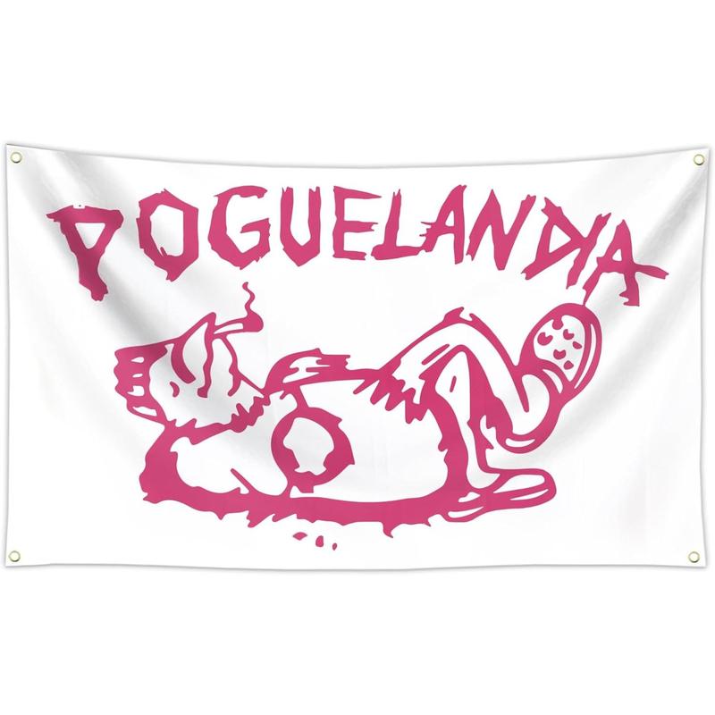 3X5 Ft Poguelandia Funny Flag with 4 Brass Grommets Pink Flag for College Dorm Room Bedroom Outdoor Parties Decor