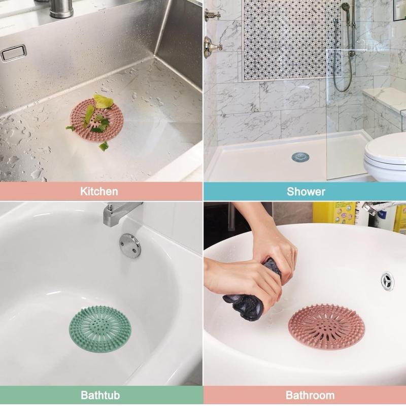 Hair Catcher Shower Drain Covers Protector Silicone Bathtub Hair Stopper Easy to Install and Clean Suit for Bathroom Tub Shower and Sink, 5 Pack