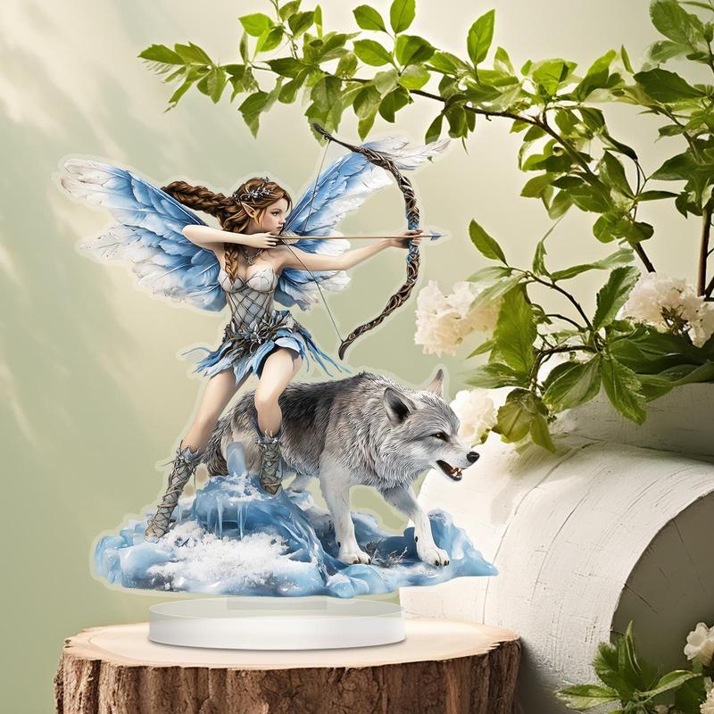 Angel & Wolf Design Acrylic Plaque, 1 Count Creative Desktop Decoration for Living Room Bedroom Study Room, Ideal Gift for Family and Friend