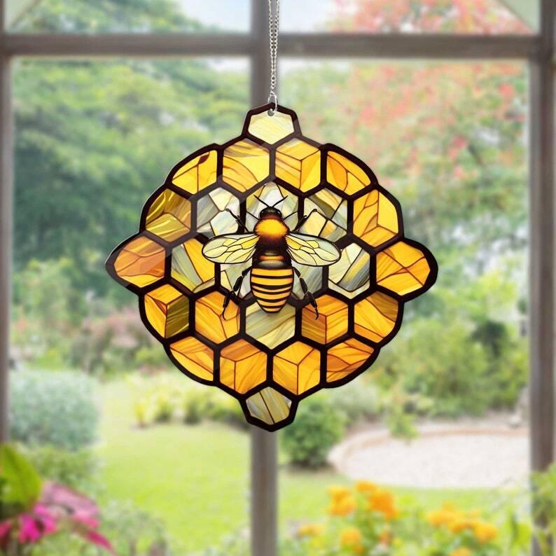 Honey Bee ACRYLIC Window hanging, Honey Bee Acrylic Window Decor, Perfect Gift For Home, Beekeeper gift, Window decor,not GLASS Sunctacher