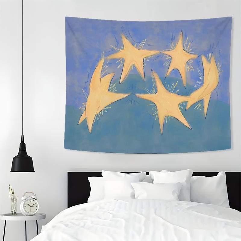 Abstract Yellow Star Pattern Tapestry, 1 Count Bohemian Style Wall Hanging Tapestry, Wall Art Decor for Home Living Room Bedroom Dorm