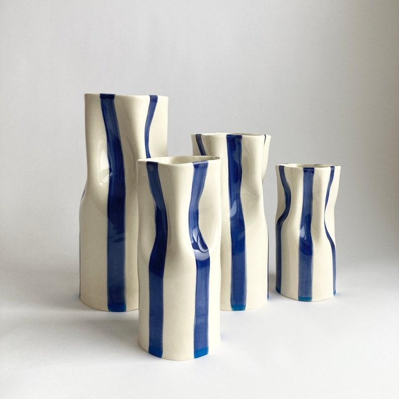 Handmade Ceramic Vase with Blue Stripes