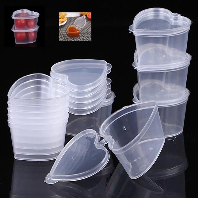 Portion Cups, 20pcs Heart Shaped Clear Disposable Plastic Sauce Cup, Portion Souffle Cup, Snack Containers, Kitchen Accessories, Fall Decor Party Supplies