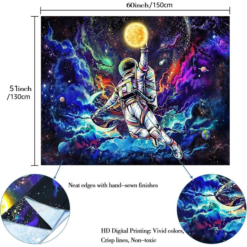 59x51 InchesBlacklight Astronaut Space Tapestry, UV Reactive Galaxy Universe Planet Glow In Dark Tapestries For Men, Boys And Teens Cool Poster