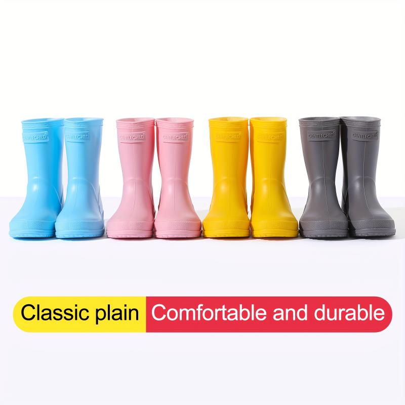 Comfy Boy's Solid Colour Classic Waterproof Rain Boots, Non Slip Durable Water Shoes for Kid's Outdoor Activities, Wellies