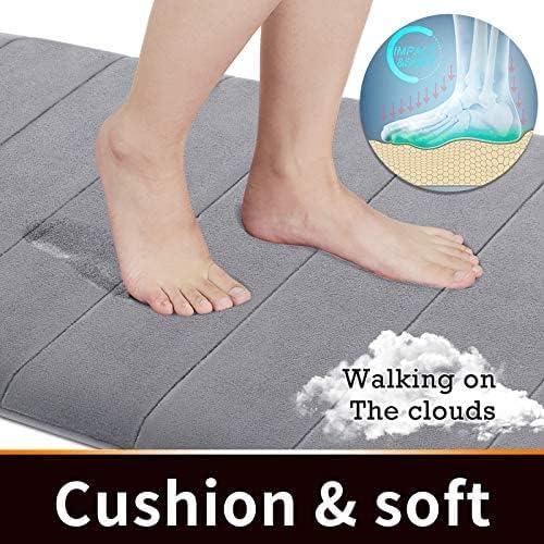 Memory Foam Bath Mat Rug, 24 x 17 Inches, Comfortable, Soft, Super Water Absorption, Machine Wash, Non-Slip, Thick, Easier to Dry for Bathroom Floor Rugs, Grey Fluffy Gift