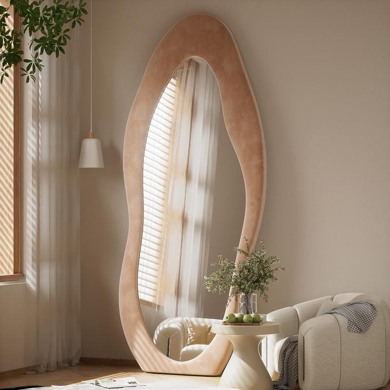 Easly Irregular Full Length Mirror With Cloud Shaped Flannel Frame Floor Mirror Wall Mirror