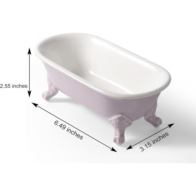 Clawfoot Bathtub Decortative Ceramic Soap Dish Holder Shower Bar Soap Tray for Bathroom or Kitchen,1 Pack (Lavender)