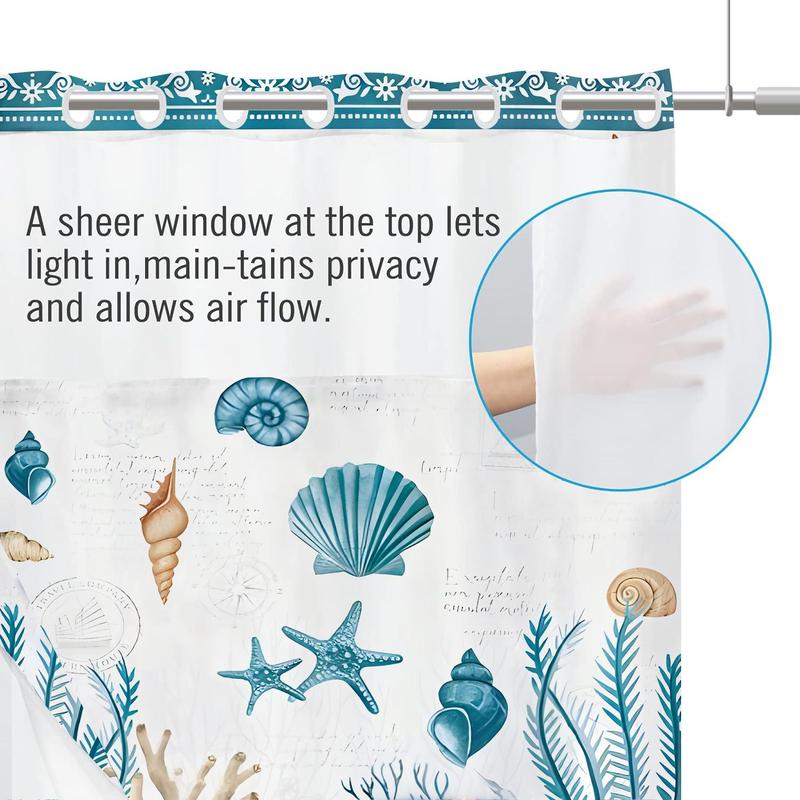 Blue Sea Life Pattern Shower Curtain, 1 Count 2 Layers Waterproof Bathroom Curtain, Bathroom Decor Supplies for Home Hotel Salon Dormitory Decoration, Home Goods