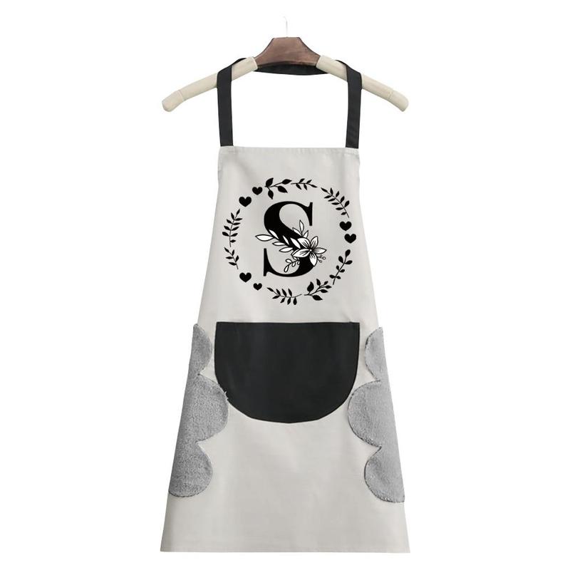 Letter & Garland Pattern Apron, 1 Count Oil-proof Adjustable Bib Apron, Stain-resistant Kitchen Cooking Apron for Restaurant, Easy To Clean