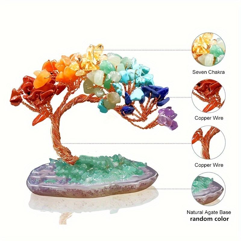 Natural Crystal Money Tree with Agate Base, Feng Shui Gemstone Bonsai Decor with Amethyst, Lapis Lazuli, Turquoise, Green Aventurine, Citrine, Red Agate, and Red Jasper for Home and Wealth Attraction Ornaments