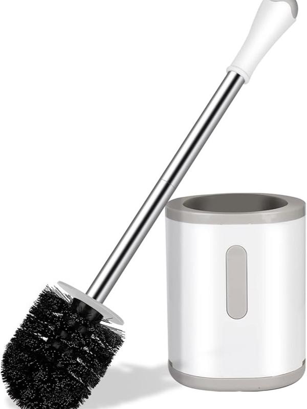 Compact Toilet Brush & Holder, Stainless Steel Handle, Space Saving for Storage, Deep Cleaning, Drip-Proof, Easy to Assemble, Nylon Bristles