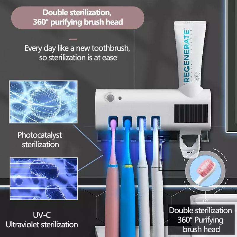 UV Light Sterilizer Toothbrush Holder Cleaner & Automatic Toothpaste Dispenser Pack Waterproof