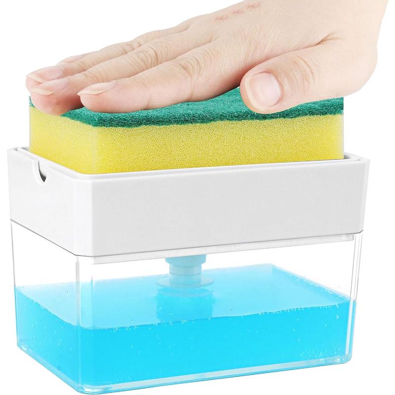 Soap Dispenser - Dish Soap Dispenser for Kitchen, Washing Up Liquid Dispenser - Soap Dispenser Kitchen with Sponge Holder Sink Pump Dispenser, Instant Refill Soap Holder