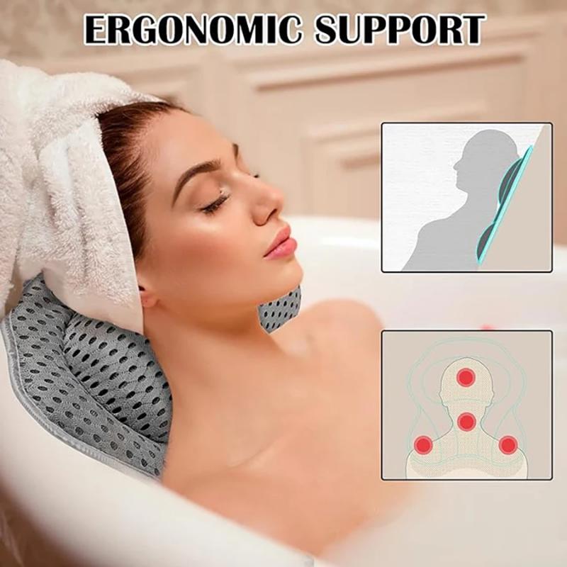 Bath Pillow Bathtub Pillow, Neck Back Support, Ultra Soft 3D Breathable Mesh Spa Cushion, Headrest, Bathroom Accessories, Gifts