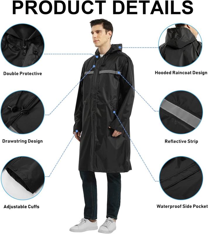 Mens Long Rain Jacket Hooded Rain Poncho Emergency  Poncho Lightweight Raincoat for Outdoor Activities