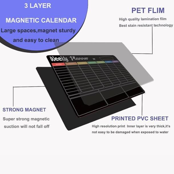 Large Magnetic Calendar for Refrigerator with Dry Erase and 6 Color Markers Monthly & Weekly Planner Black Board for Fridge Wall Refrigerator  .