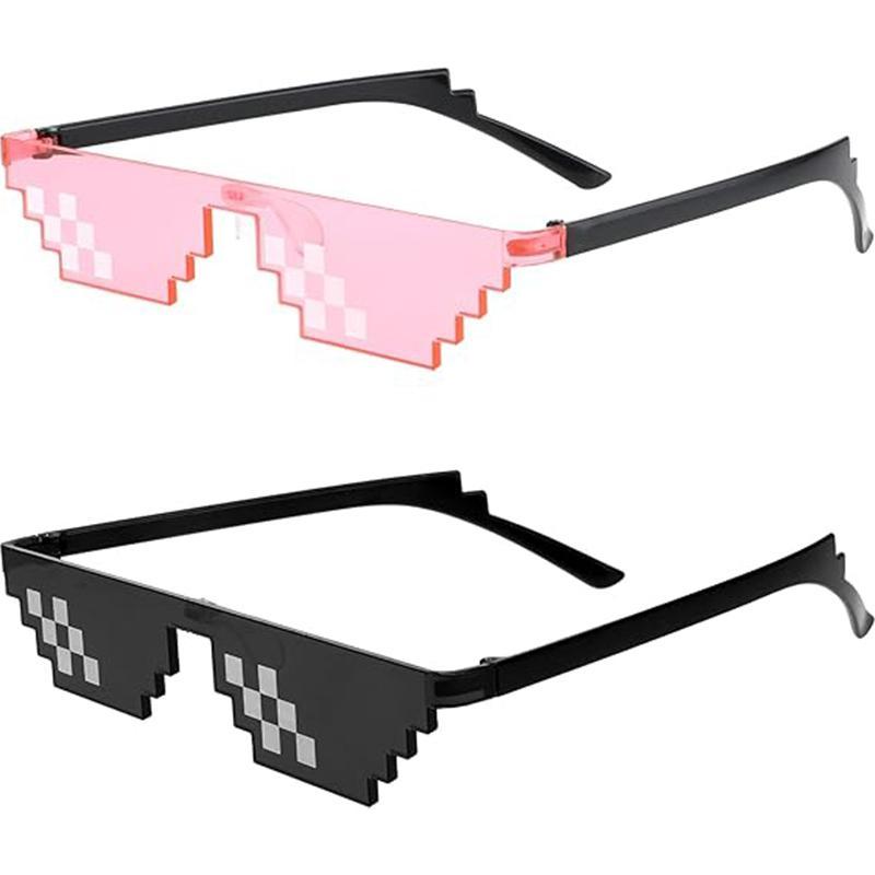 Party Sunglasses, 2 Pairs Of Mosaic Pixel Glasses, Party Dress Up Shades, Funny Unisex Photo Props for Women Men Kid, Party Supplies