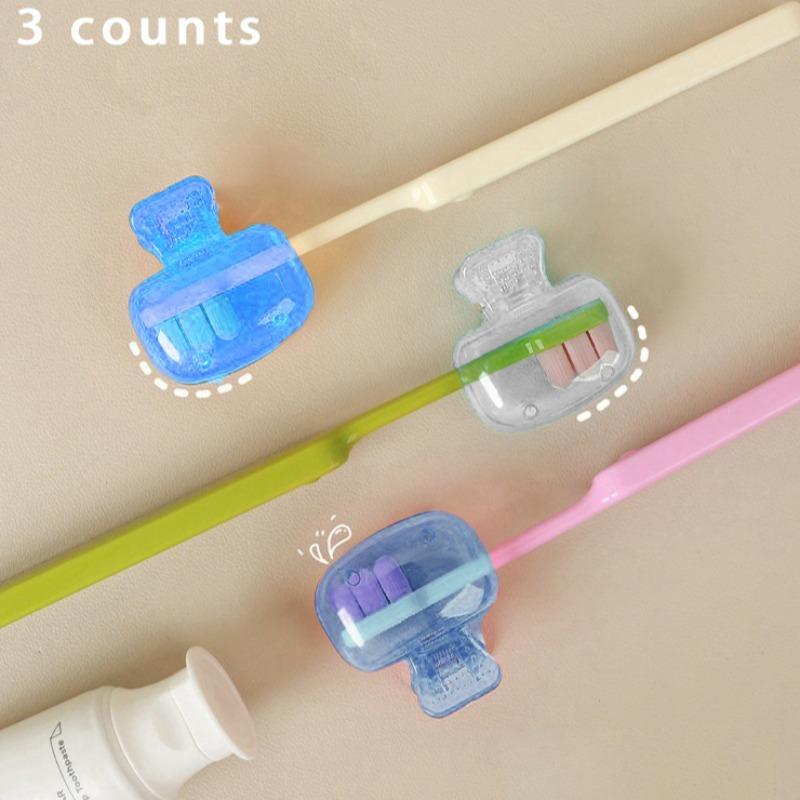 Clear Toothbrush Storage Box, 3 Counts set Dust-proof Toothbrush Head Clip, Toothbrush Protector Clip for Travel, Home Organizer for Bathroom