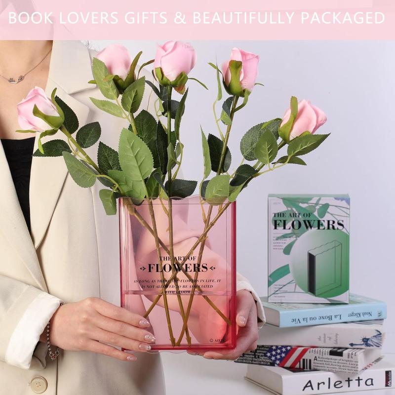 Book-Shaped Flower Vase, Book Lovers Gifts, Pink Vases for Wedding Decor Centerpieces & Must-Have for Home, Bookshelf,Bedroom & Table Premium Decor for Women Like Mothers Day (Pink)