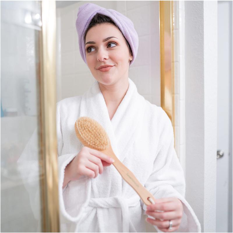 Dry Brushing Body Brush for Lymphatic Drainage + Cellulite Scrubber- Natural Bristle Skin Exfoliator for Body, Back, Legs, and Foot - Exfoliating Body Scrub for Ingrown Hair Bumps