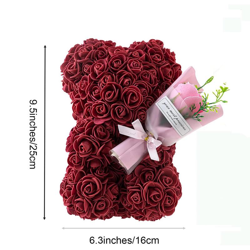 Artificial Rose Bear, 1 Count Artificial Rose Bear with Flower, Decoration Flowers for Home Festival Wedding Valentine's Day