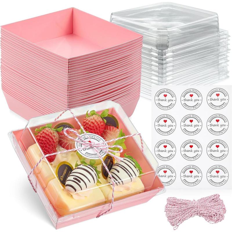 50 Pack Small Charcuterie Boxes with Clear Lids - To Go Paper Mini Charcuterie Box, Disposable Food Containers, 5Inch Dessert Boxes for Sandwich, Cookie, Sushi, Cake Slice, Strawberries (Brown)