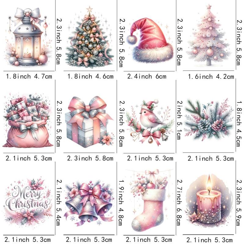 Christmas Festival Themed Sticker, 12pcs set DIY Skinny Tumblers Wrap Sticker, Coffee Cup UV DTF High Self-adhesive Wraps Transfers Decor Sticker