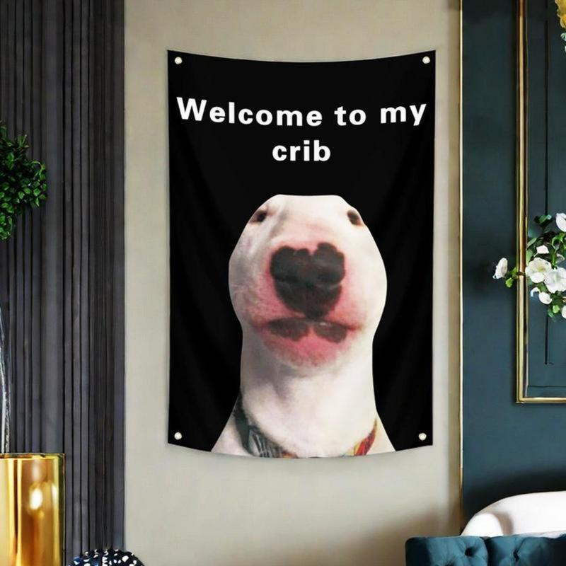 Funny 'Welcome to My Crib' Flag with Brass Grommets, Decorative Wall Flag for Bedroom, Dorm, Bar, or Party Use