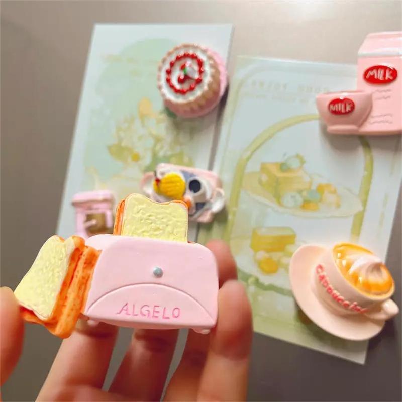 Cute 3D Cartoon Food Themed Fridge Magnets, 6 Counts Miniature Resin Kitchen Decor for Refrigerators & Whiteboards, Home Decor