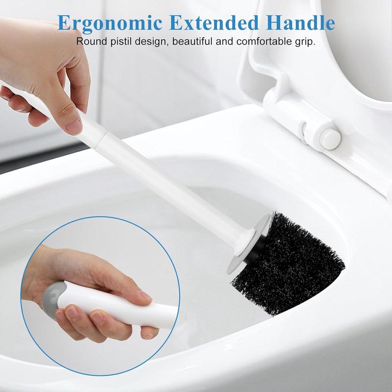 Toilet Brush and Holder, 2 Pack Toilet Bowl Brush and Holder with Long Handle, Plastic Holder Easy to Hide, Drip-Proof, Easy to Assemble, Deep Cleaning