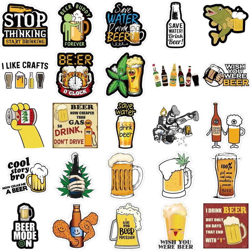 Beer Pattern Sticker (200pcs), Creative Beer Sticker, Decorative Sticker for Phone Case, Computer, Guitar, Bag, Water Cup, Scrapbook