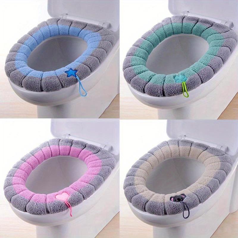 2pcs Winter Warm Toilet Seat Cover Mat Bathroom Toilet Pad Cushion with Handle Thicker Soft Washable Closestool Warmer Accessories toilet seat