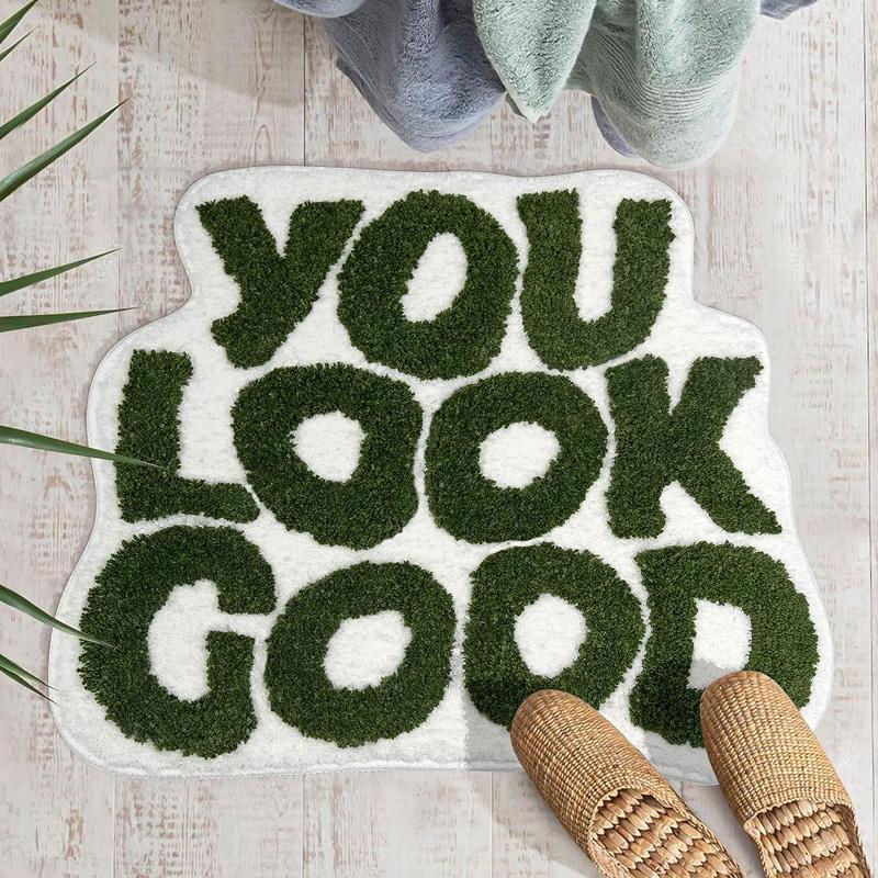 Letter Slogan Bath Mat, 1 Count Christmas Decor Funny Cute Soft Room Decor Bath Rug, Slogan Graphic Rug, Washable Non Slip Shower Rug, Absorbent Bath Mat, Fall Gift Ideas, Trending Home Decor 2024, Christmas Gifts, Christmas Decorations