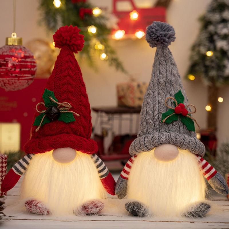 Cute Christmas Gnome Doll with Light, 1 Count Battery Powered Christmas Decorative Ornament, Desktop Decoration for Home Living Room Bedroom, Festive & Party Supplies