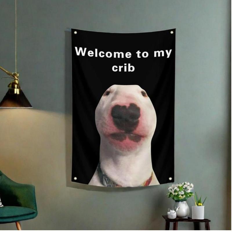 Funny 'Welcome to My Crib' Flag with Brass Grommets, Decorative Wall Flag for Bedroom, Dorm, Bar, or Party Use